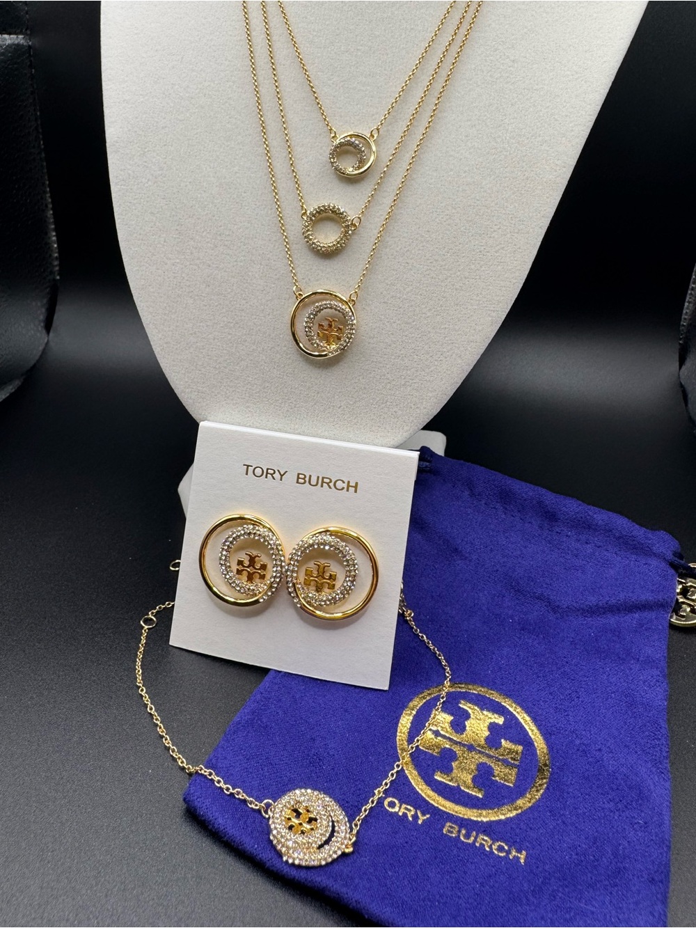 Tory Burch Gold-Tone Pave Logo Jewelry Set - Gold